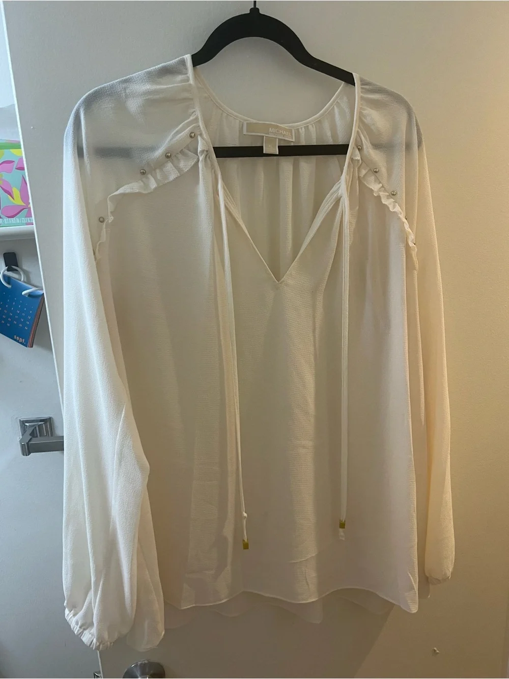 Michael Kors Cream V-Neck Long-Sleeve Peasant Blouse